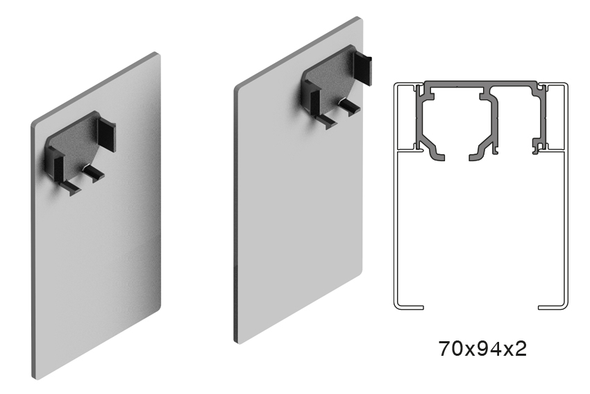 Cover cap set. Ceiling mount pelmet cover + Excellence top track for fixed glass + pelmet cover 
